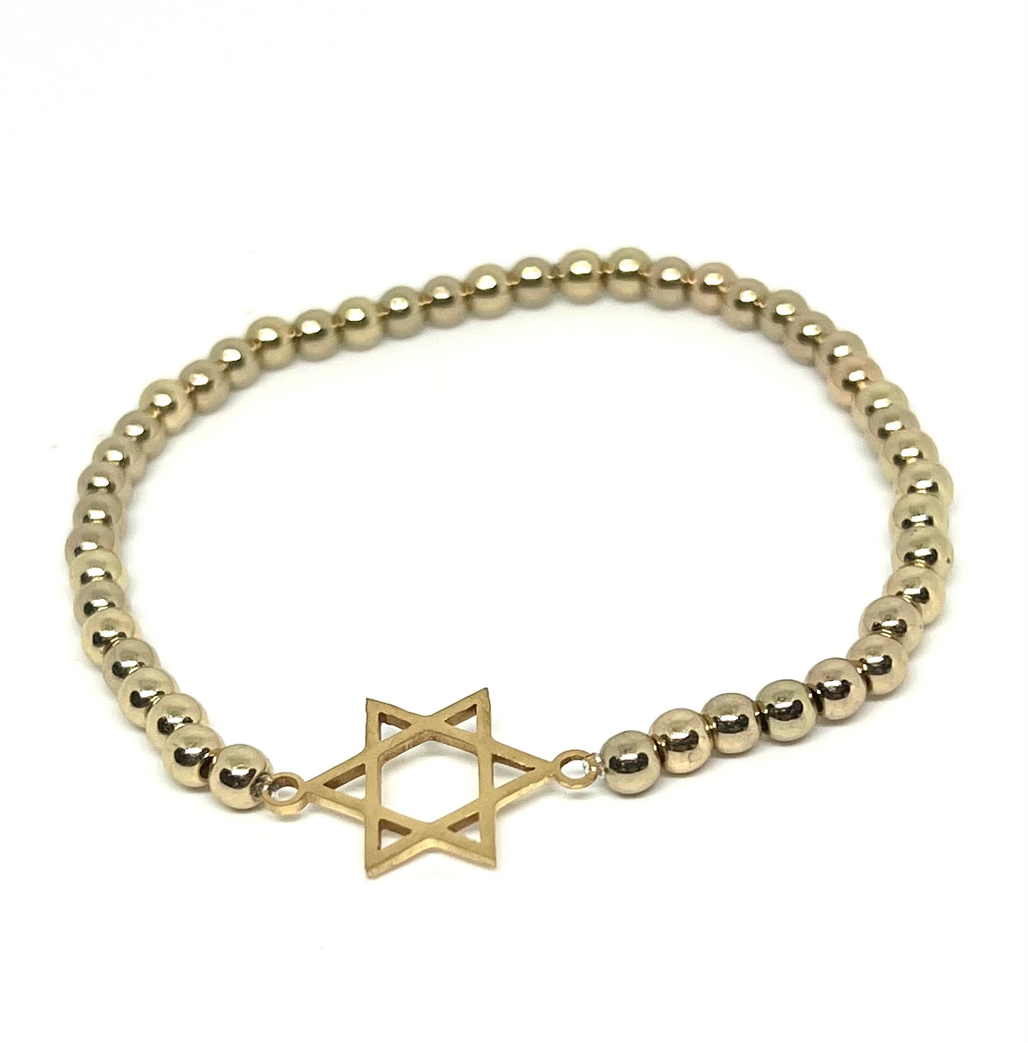 Star of David Beaded Stretch Bracelet in Gold