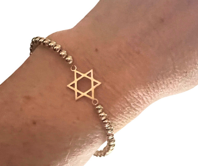 Star of David Beaded Stretch Bracelet in Gold