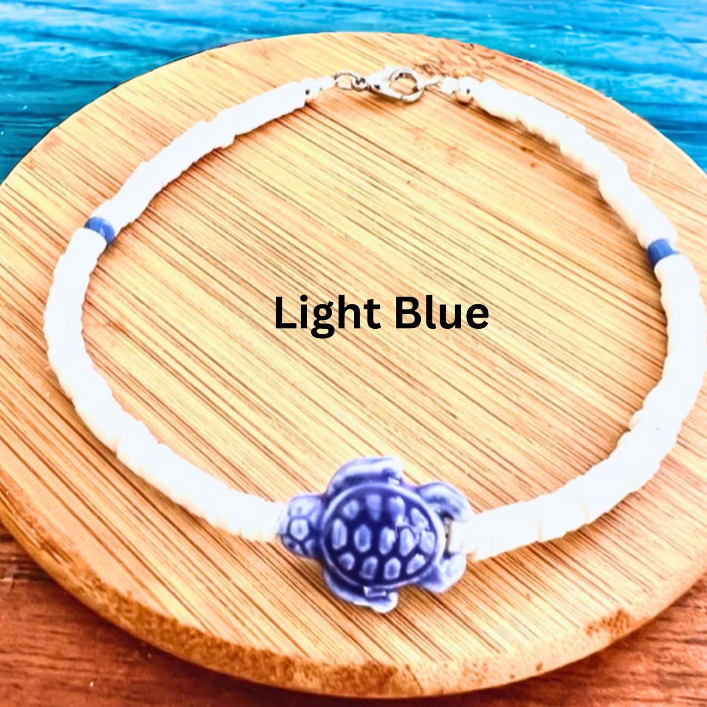White Beaded Anklet with Ceramic Sea Turtle Charm