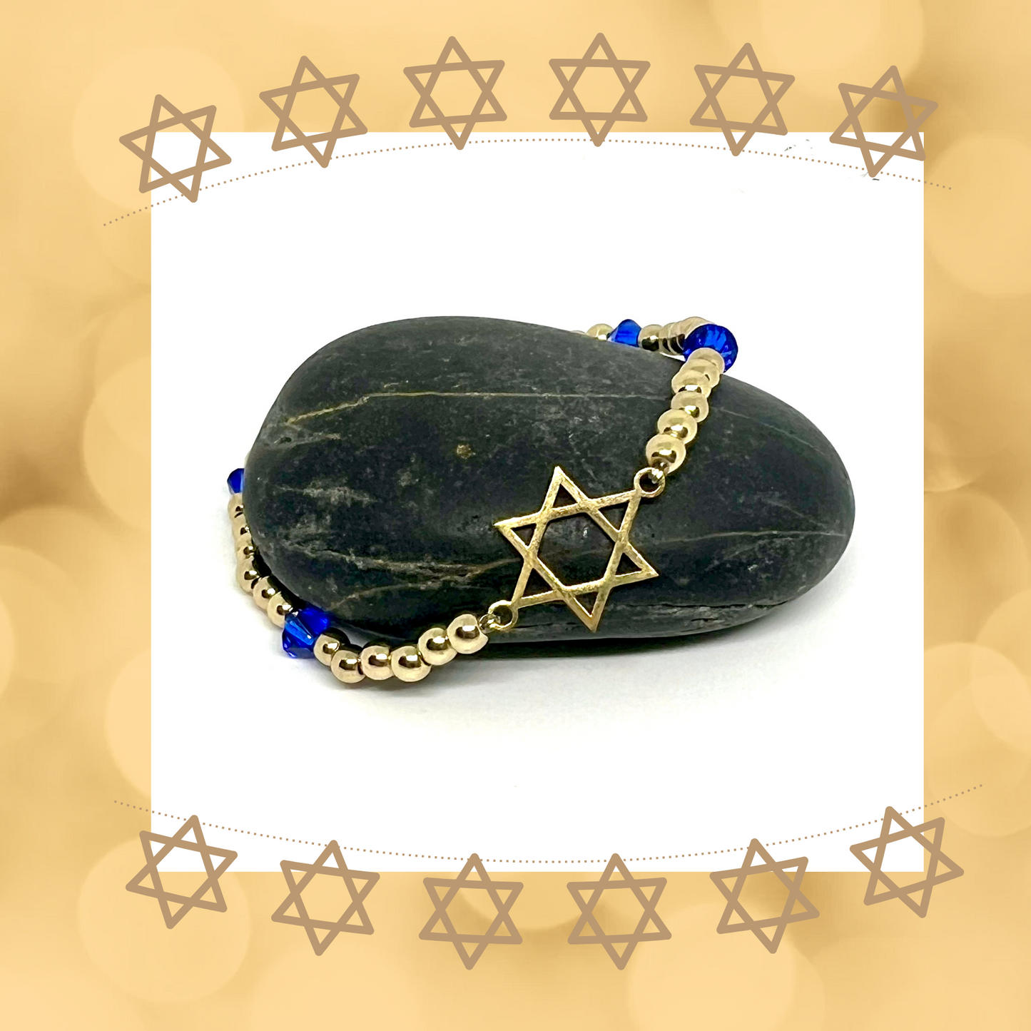 Star of David Beaded Stretch Bracelet with Dark Blue Swarovski Accent Beads