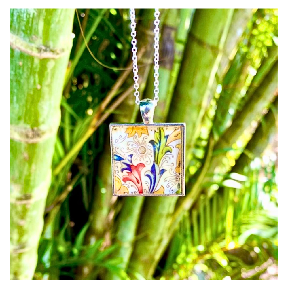 Florentine Glass Tile Pendant Necklaces