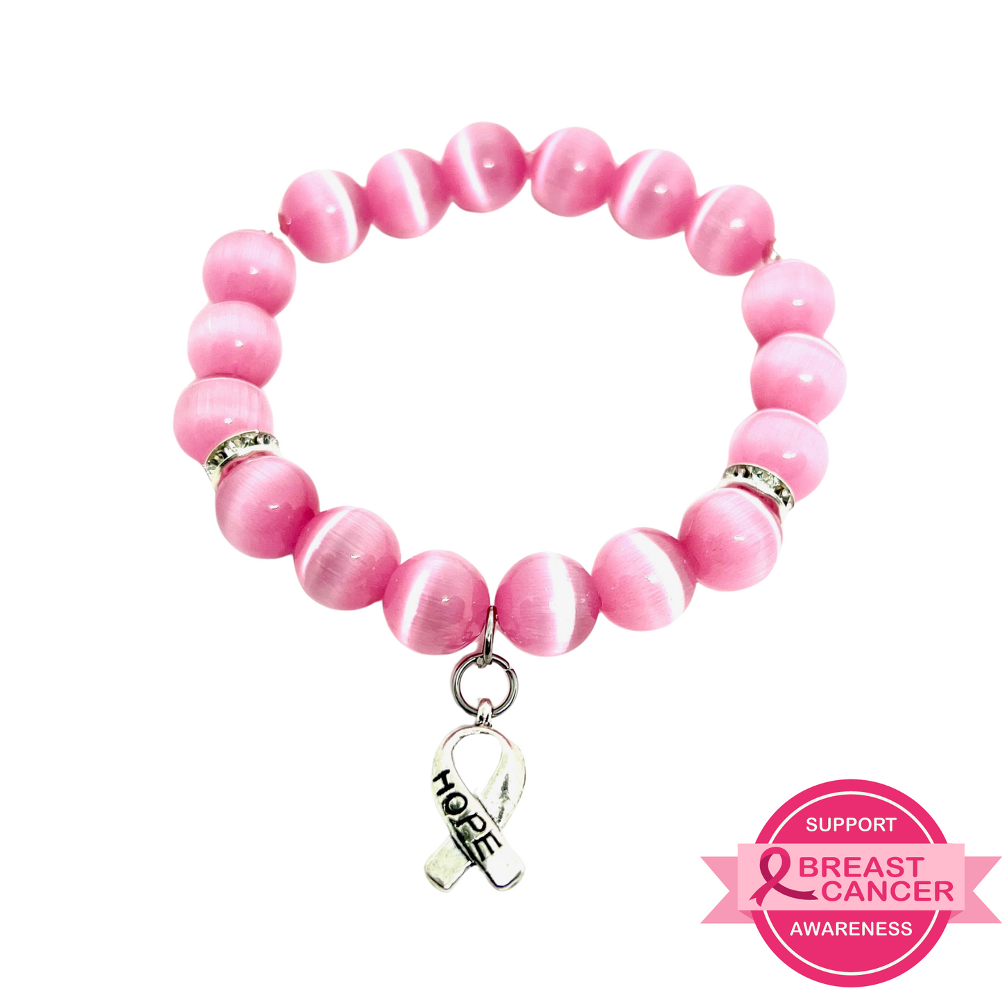 Pink Breast Cancer Awareness Beaded Stretch Bracelets