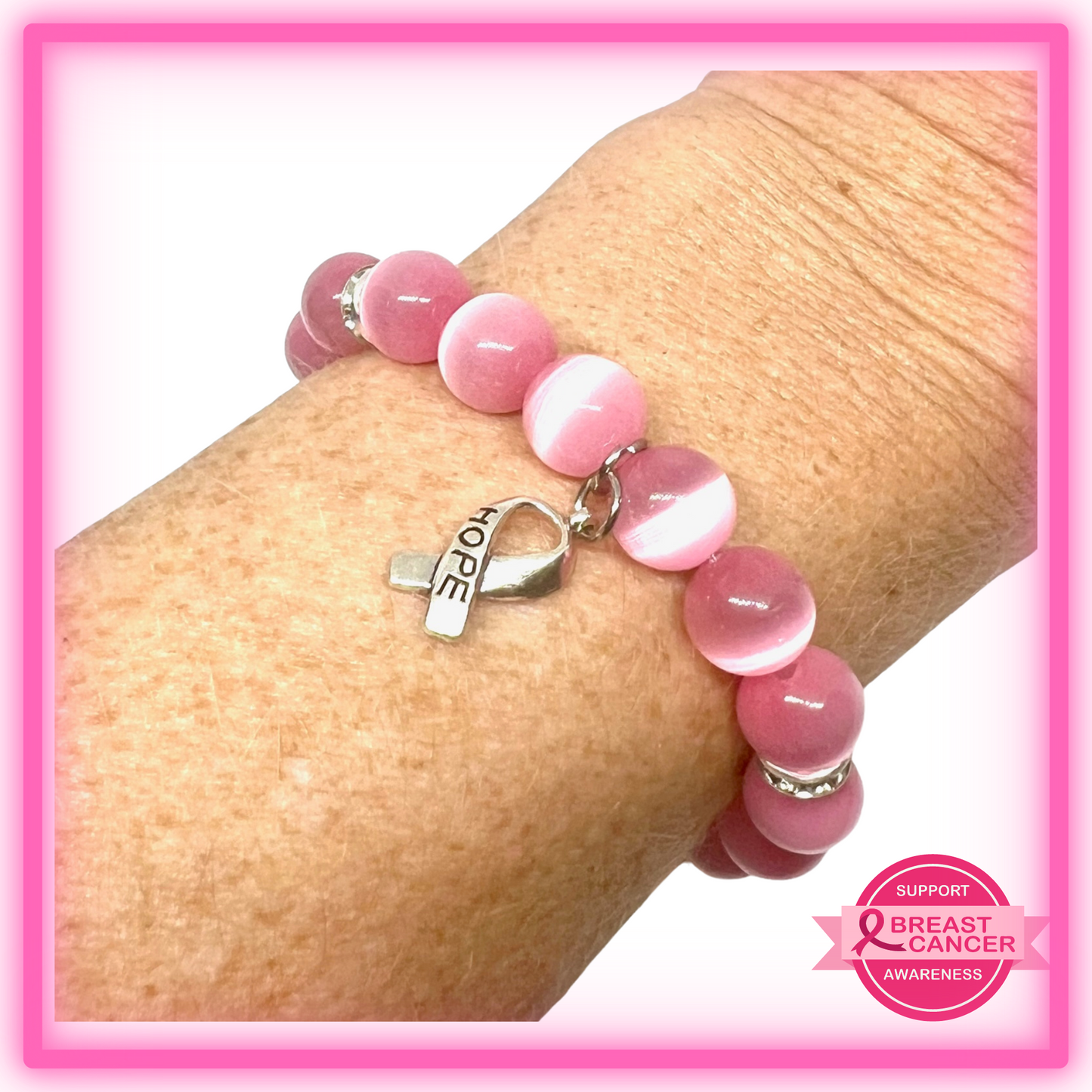 Pink Breast Cancer Awareness Beaded Stretch Bracelets