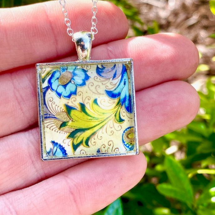 Florentine Glass Tile Pendant Necklaces