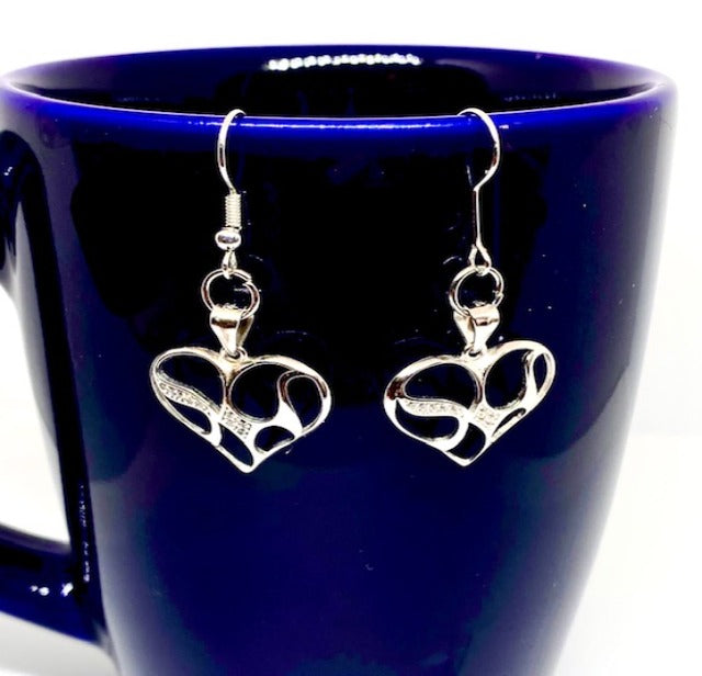 Sterling Silver and Cubic Zirconia Wide Heart Earrings