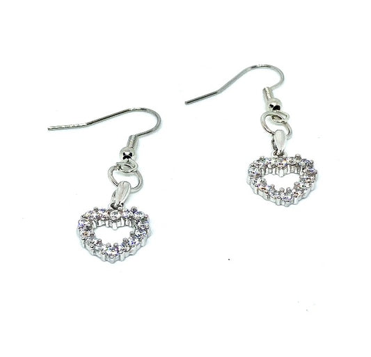 Sterling Silver and Cubic Zirconia Small Heart Earrings