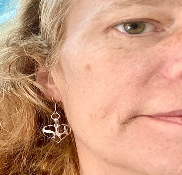Sterling Silver and Cubic Zirconia Wide Heart Earrings