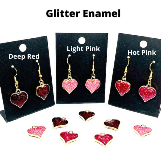 Glitter Enamel Heart Earrings
