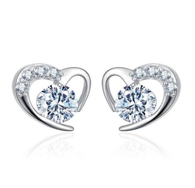 Sterling Silver and Cubic Zirconia Heart Stud Earrings