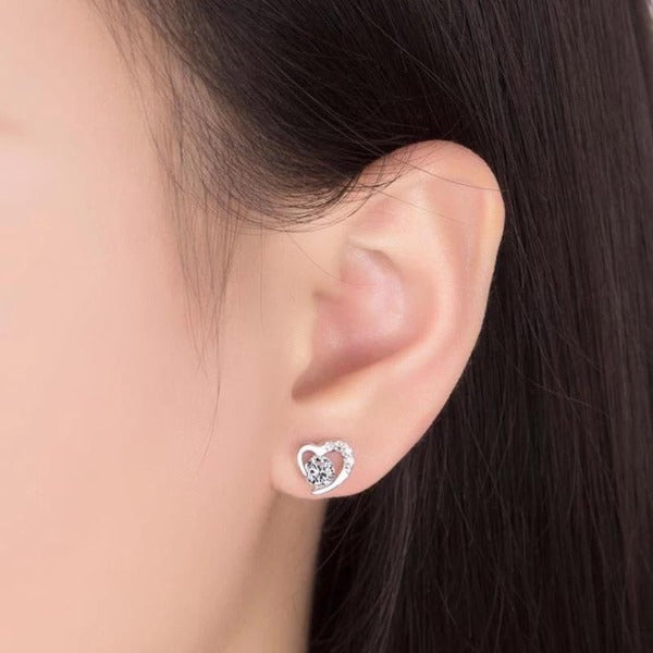 Sterling Silver and Cubic Zirconia Heart Stud Earrings