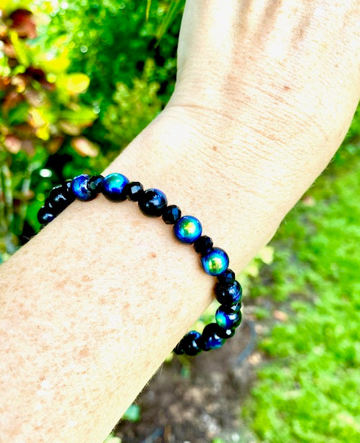 Iridescent Black Beaded Bracelet