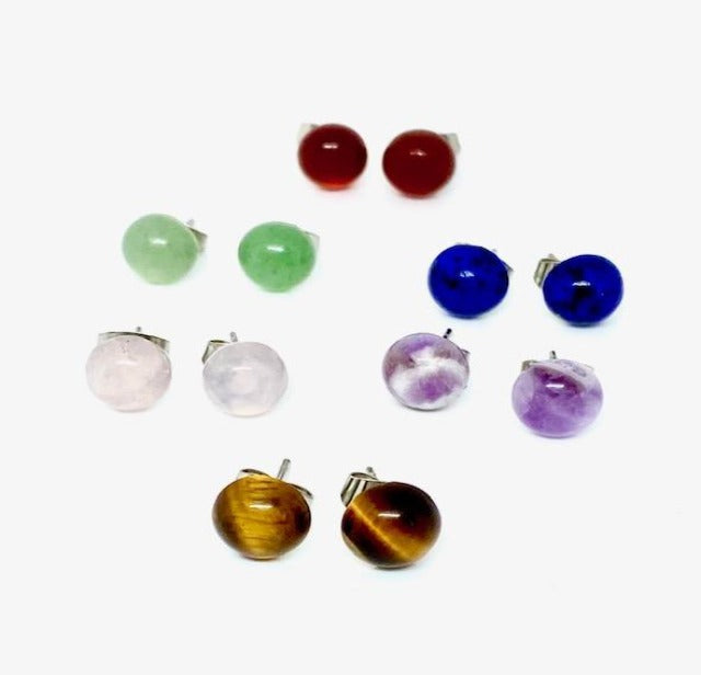 Natural Gemstone Stud Earrings and Stretch Bracelet Sets