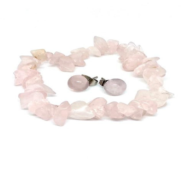 Natural Gemstone Stud Earrings and Stretch Bracelet Sets