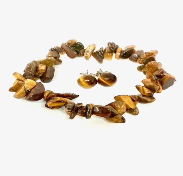 Natural Gemstone Stud Earrings and Stretch Bracelet Sets