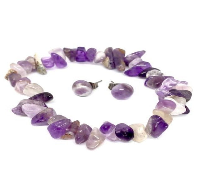 Natural Gemstone Stud Earrings and Stretch Bracelet Sets