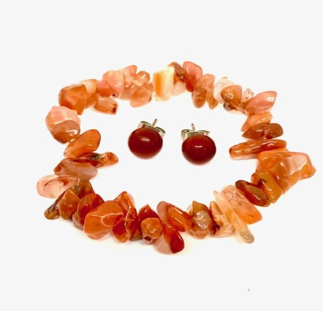 Natural Gemstone Stud Earrings and Stretch Bracelet Sets