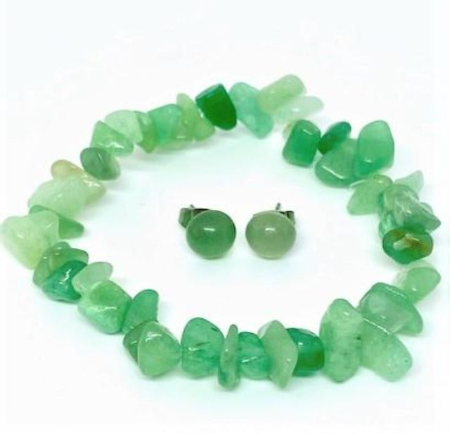 Natural Gemstone Stud Earrings and Stretch Bracelet Sets