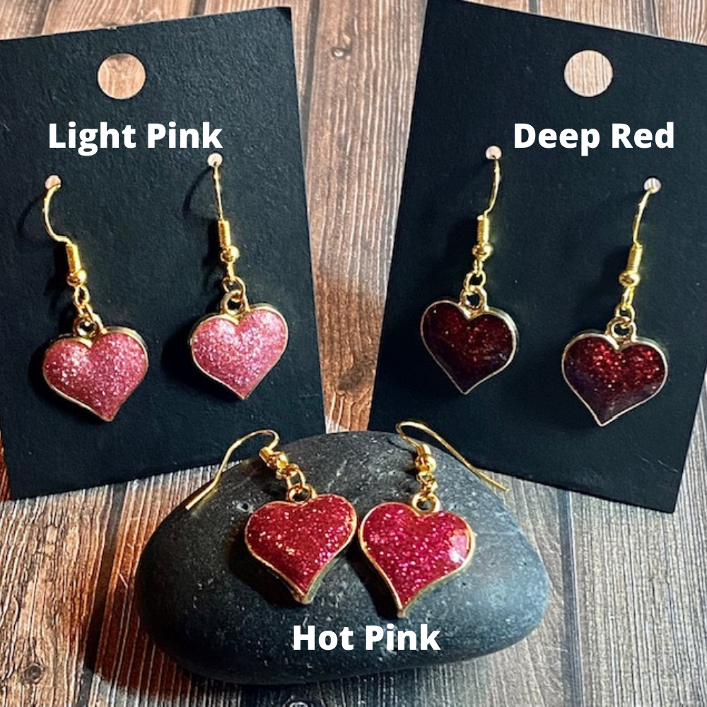 Glitter Enamel Heart Earrings