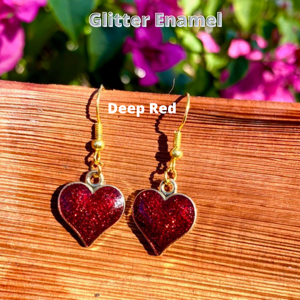 Glitter Enamel Heart Earrings