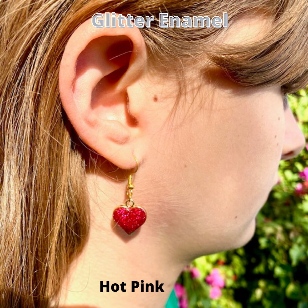 Glitter Enamel Heart Earrings