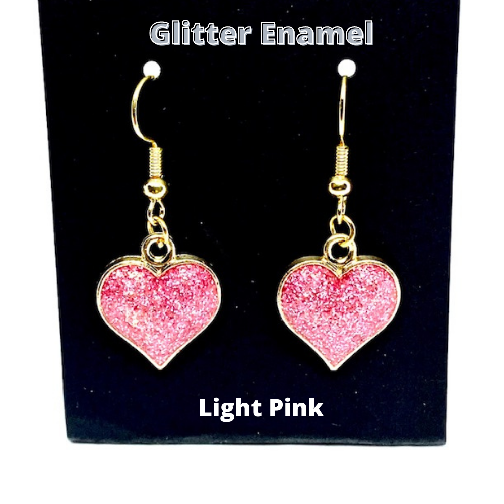 Glitter Enamel Heart Earrings