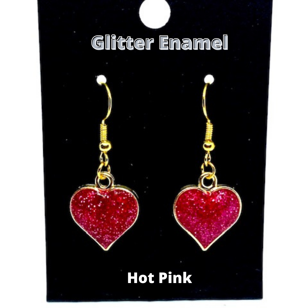Glitter Enamel Heart Earrings