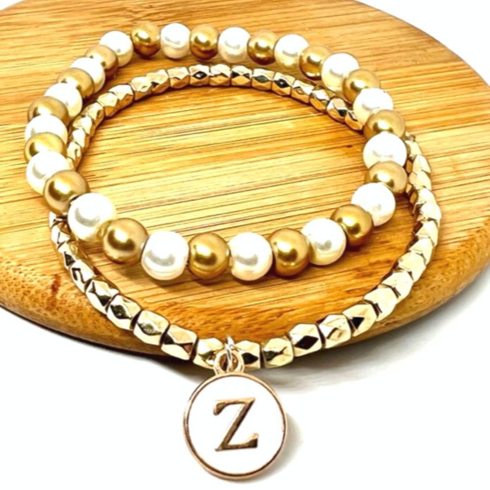 Personalized Bracelet Mini Stack with Initial Letter Charm