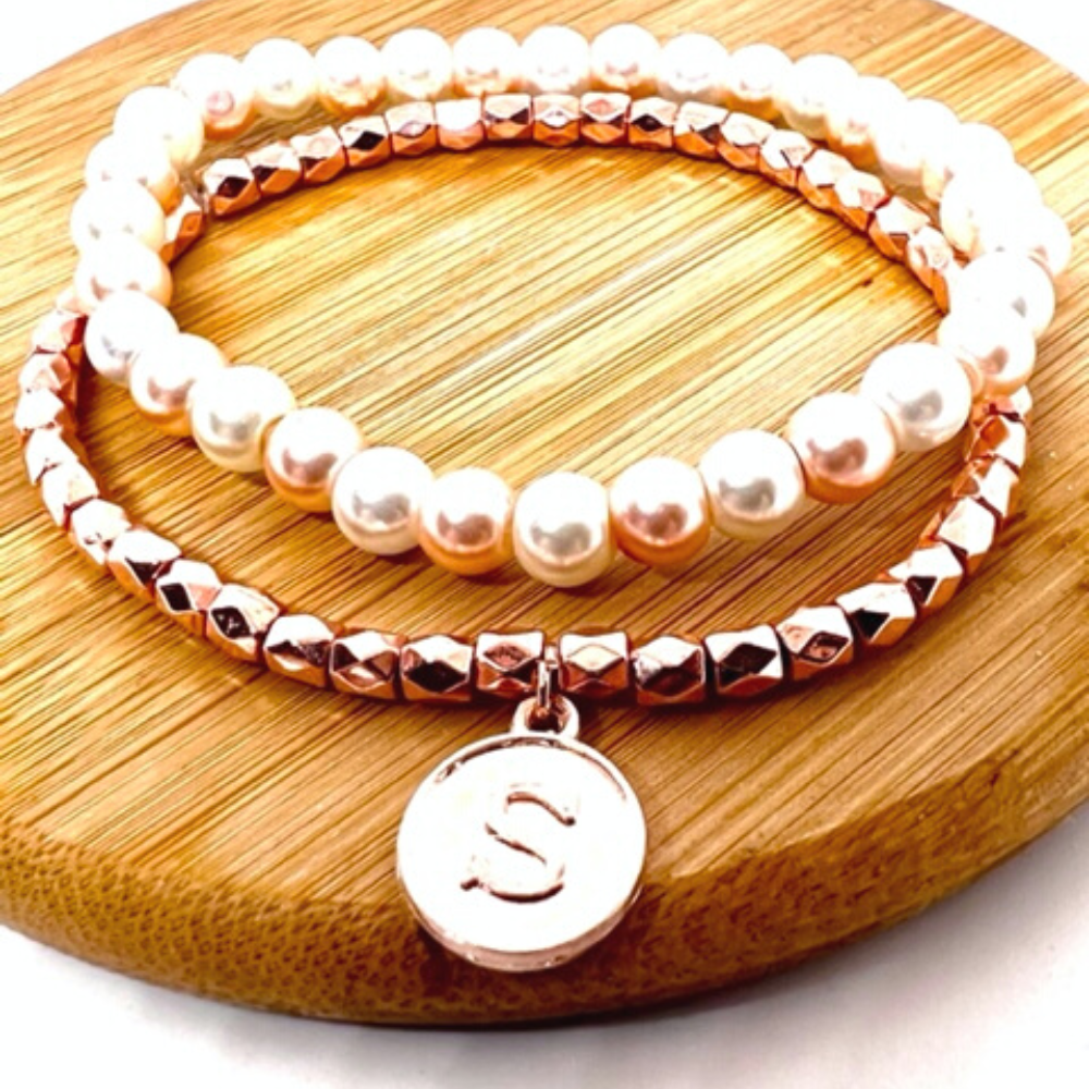 Personalized Bracelet Mini Stack with Initial Letter Charm