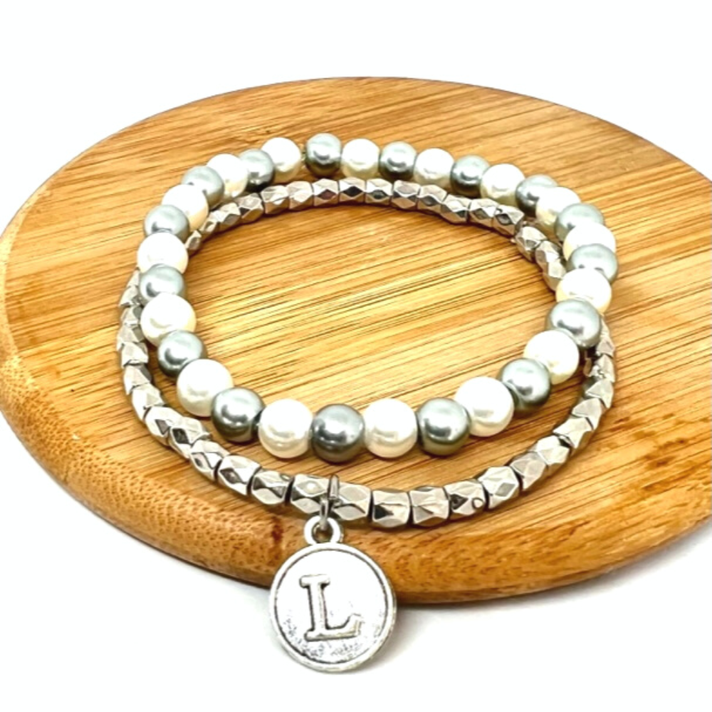 Personalized Bracelet Mini Stack with Initial Letter Charm