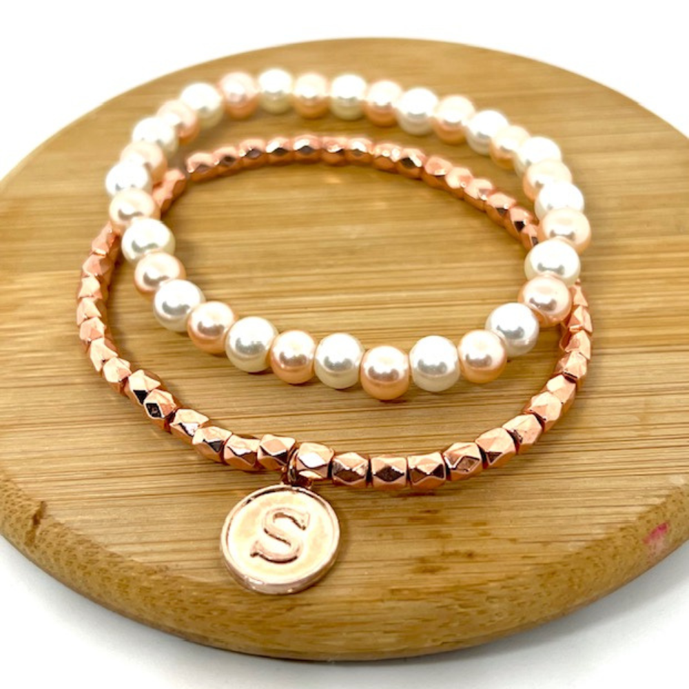 Personalized Bracelet Mini Stack with Initial Letter Charm