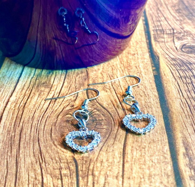 Sterling Silver and Cubic Zirconia Small Heart Earrings