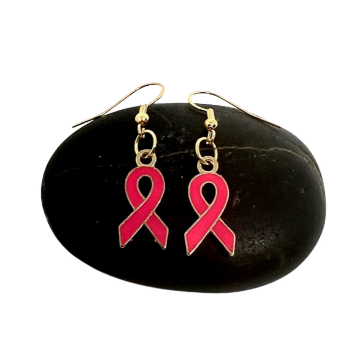 Hypoallergenic Pink Ribbon Dangle Hook Earrings - Breast Cancer Awareness Month Earrings - Awareness and Support Jewelry