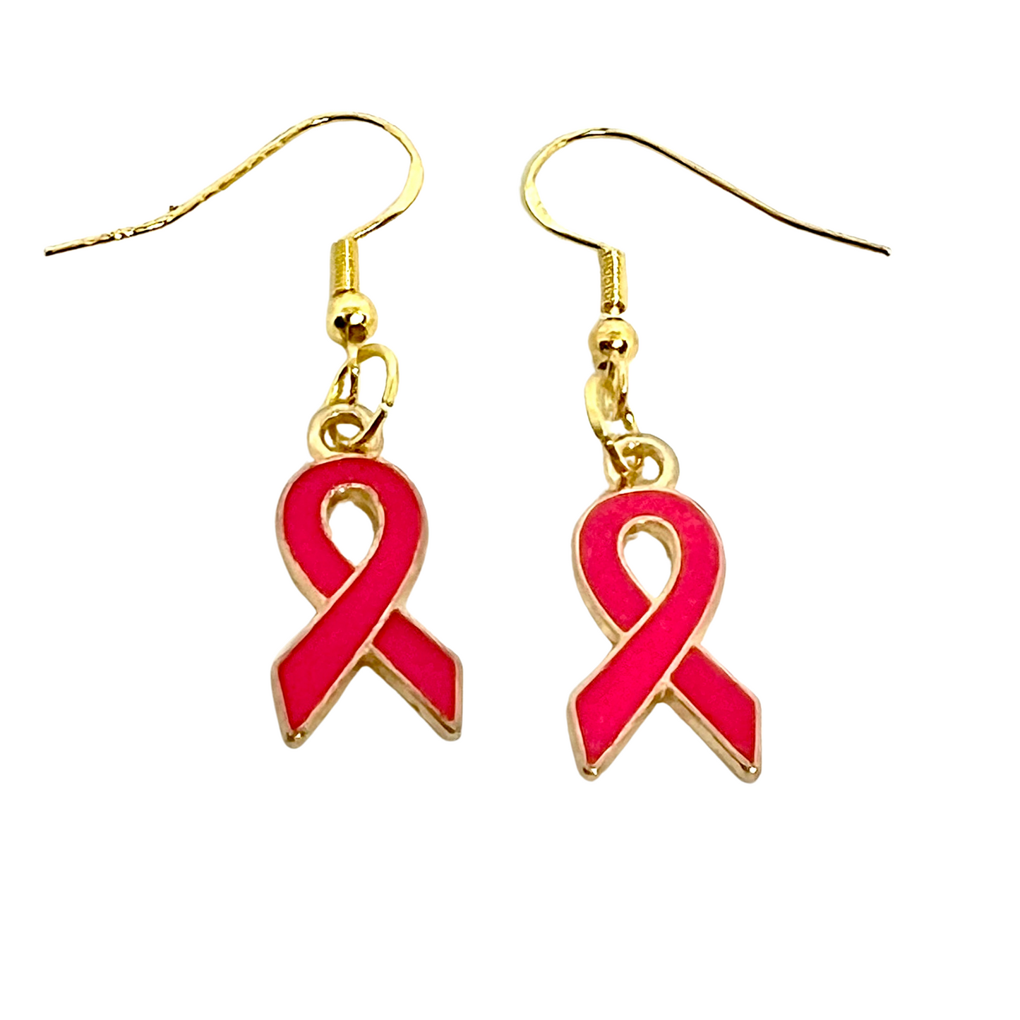 Hypoallergenic Pink Ribbon Dangle Hook Earrings - Breast Cancer Awareness Month Earrings - Awareness and Support Jewelry