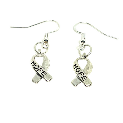 Hypoallergenic Pink Ribbon Dangle Hook Earrings - Breast Cancer Awareness Month Earrings - Awareness and Support Jewelry