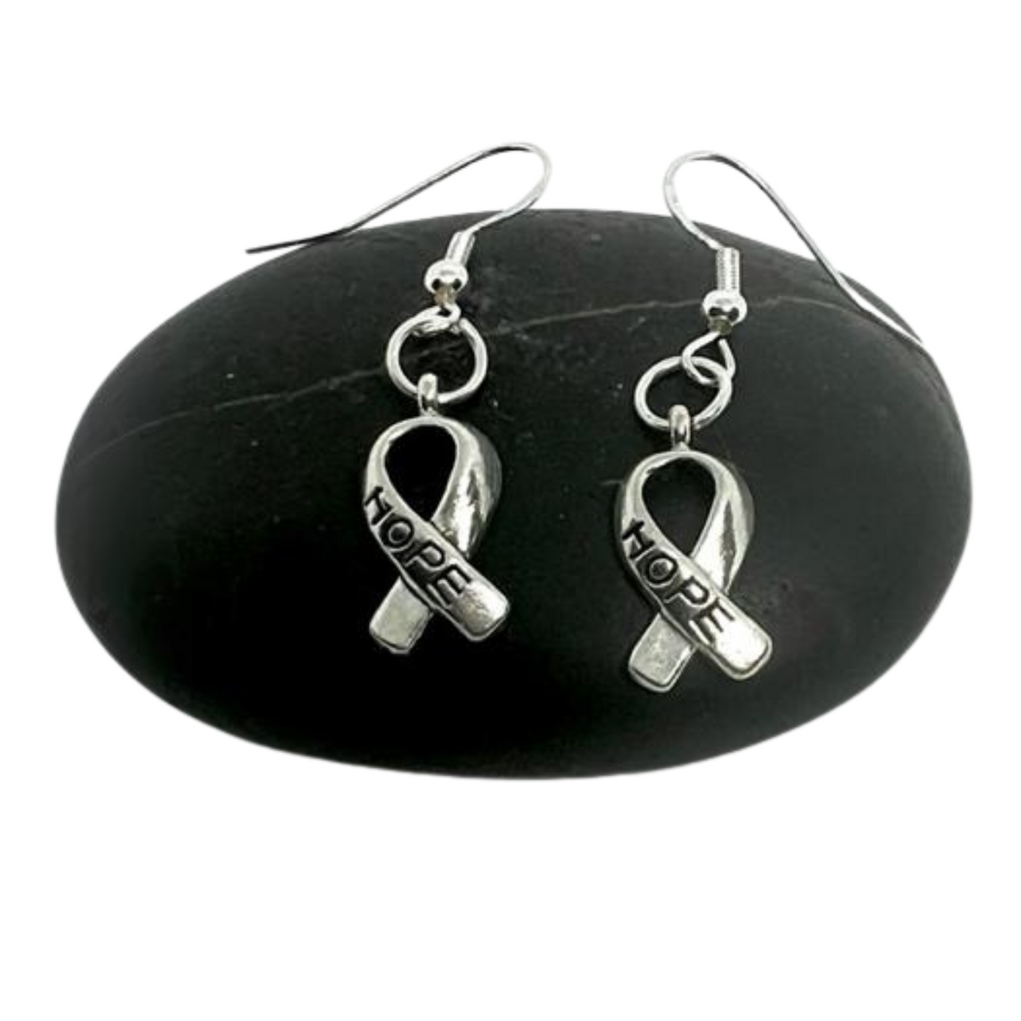 Hypoallergenic Pink Ribbon Dangle Hook Earrings - Breast Cancer Awareness Month Earrings - Awareness and Support Jewelry