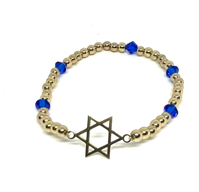 Star of David Beaded Stretch Bracelet with Dark Blue Swarovski Accent Beads