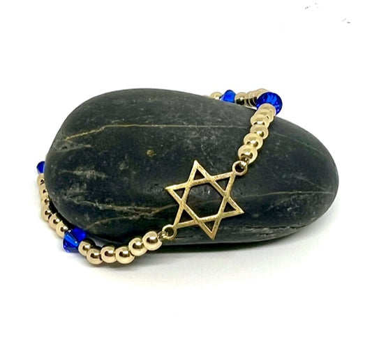 Star of David Beaded Stretch Bracelet with Dark Blue Swarovski Accent Beads