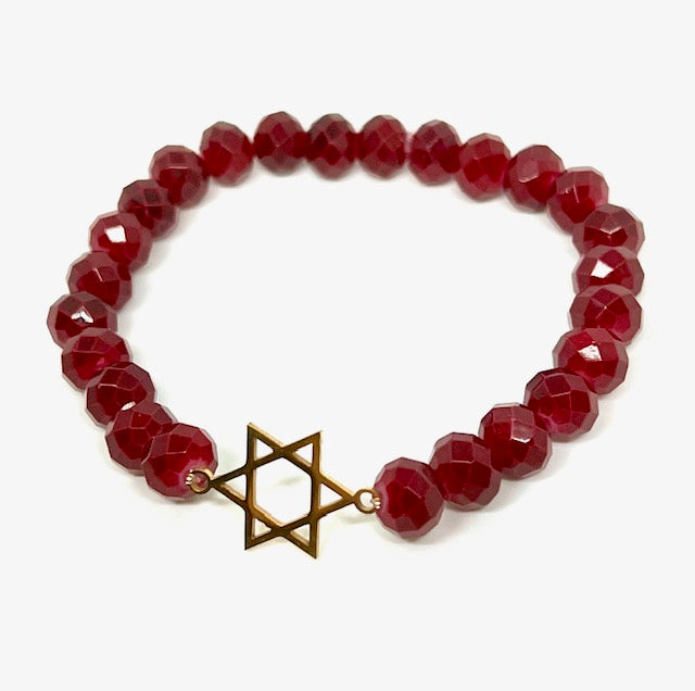 Star of David Red Beaded Stretch Bracelet