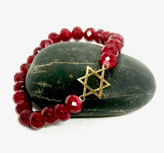 Star of David Red Beaded Stretch Bracelet