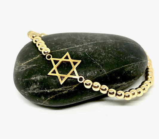 Star of David Beaded Stretch Bracelet in Gold