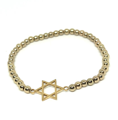 Star of David Beaded Stretch Bracelet in Gold