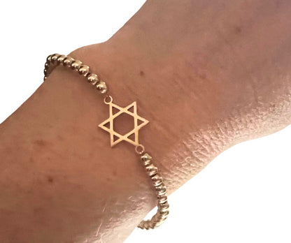 Star of David Beaded Stretch Bracelet in Gold