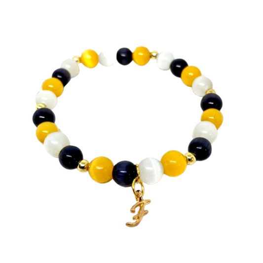 Custom Initial Cats Eye Beaded Stretch Bracelet