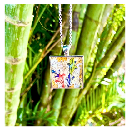 Florentine Glass Tile Pendant Necklaces