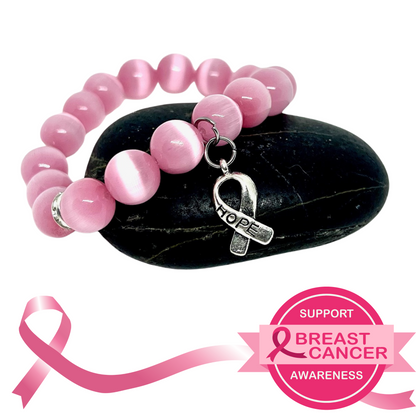 Pink Breast Cancer Awareness Beaded Stretch Bracelets