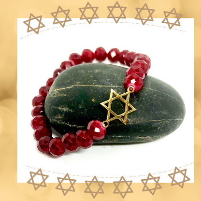 Star of David Red Beaded Stretch Bracelet
