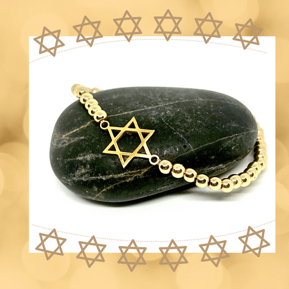Star of David Beaded Stretch Bracelet in Gold