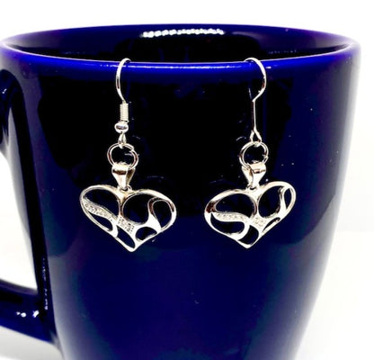 Sterling Silver and Cubic Zirconia Wide Heart Earrings