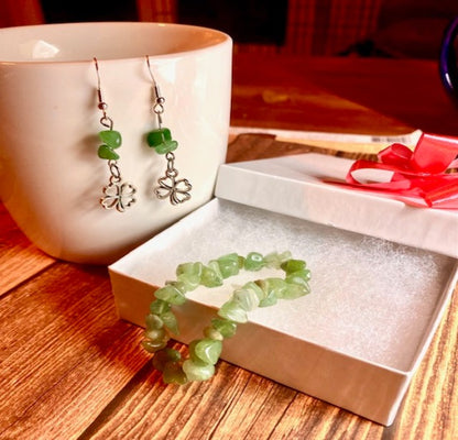 Green Aventurine Matching Bracelet and Earrings Set