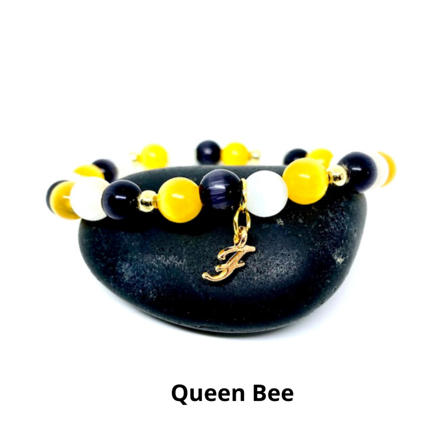 Custom Initial Cats Eye Beaded Stretch Bracelet